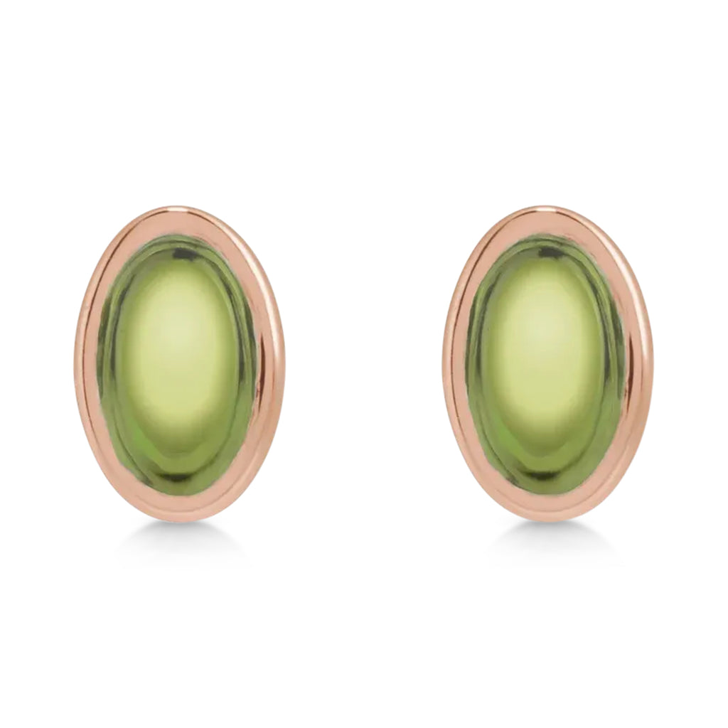 Oval Natural Cabochon Peridot Stud Earrings 14K Rose Gold (0.32ct)