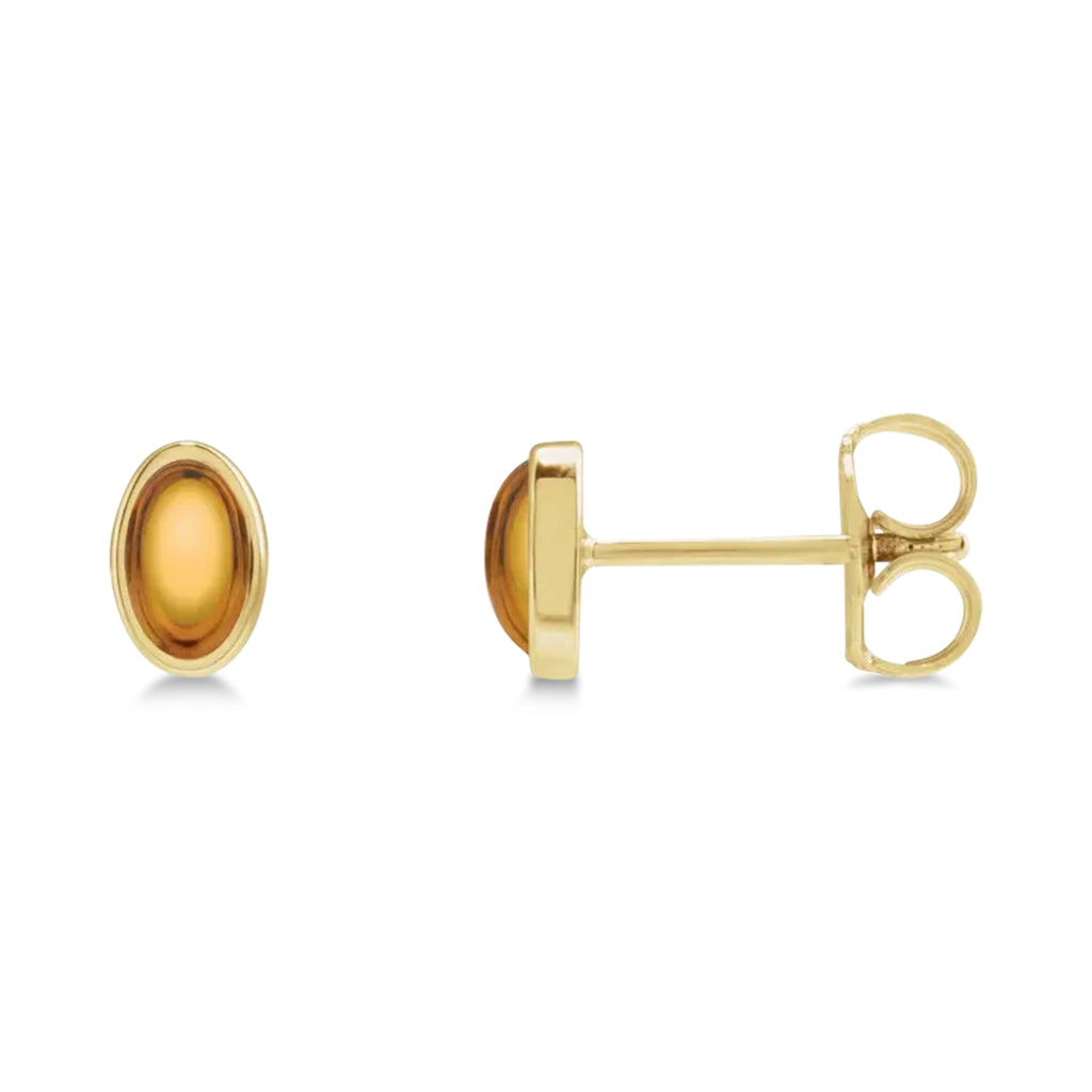 Oval Natural Cabochon Citrine Stud Earrings 14K Yellow Gold (0.29ct)