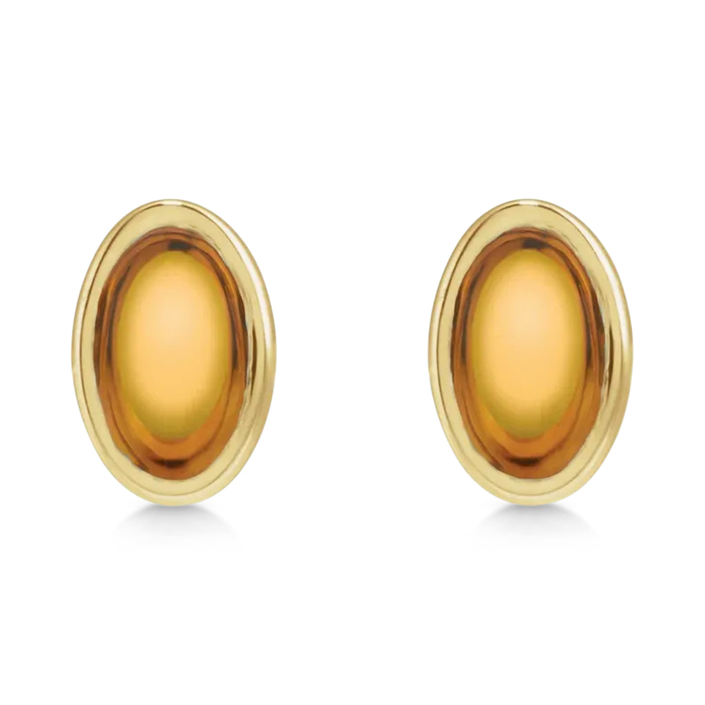 Oval Natural Cabochon Citrine Stud Earrings 14K Yellow Gold (0.29ct)