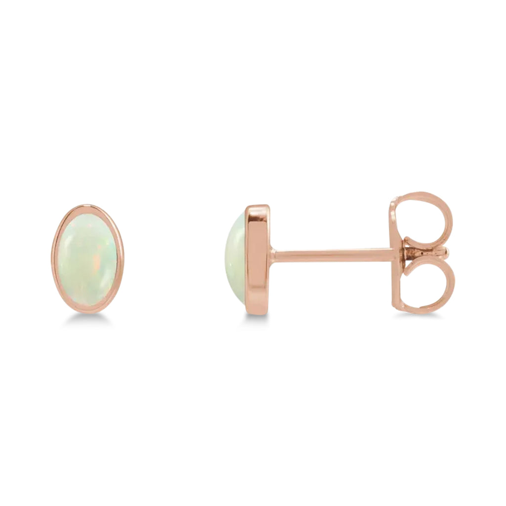 Oval Lab Cabochon White Opal Stud Earrings 14K Rose Gold (0.25ct)