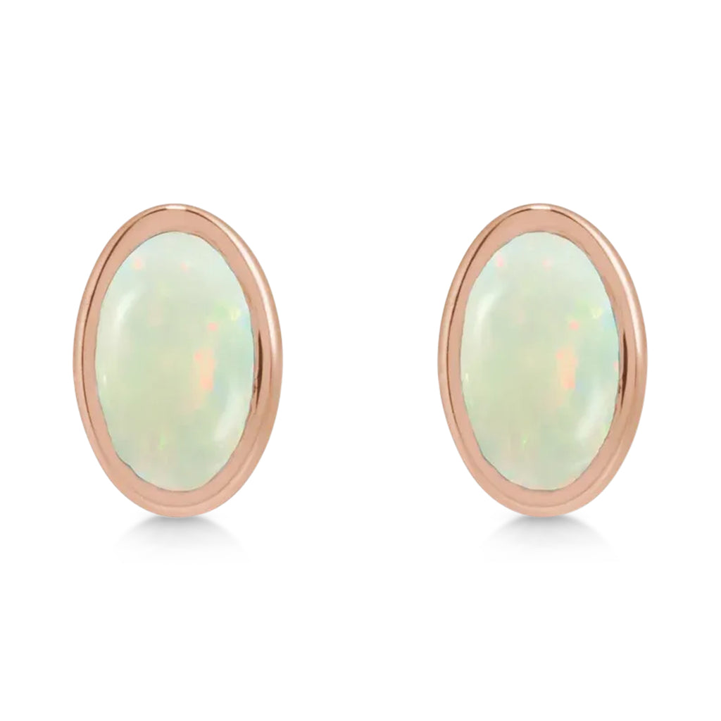 Oval Lab Cabochon White Opal Stud Earrings 14K Rose Gold (0.25ct)
