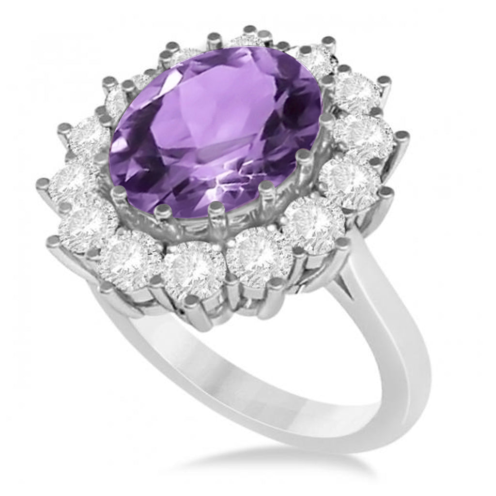 Oval Amethyst & Diamond Accented Ring in 18k White Gold (5.40ctw)