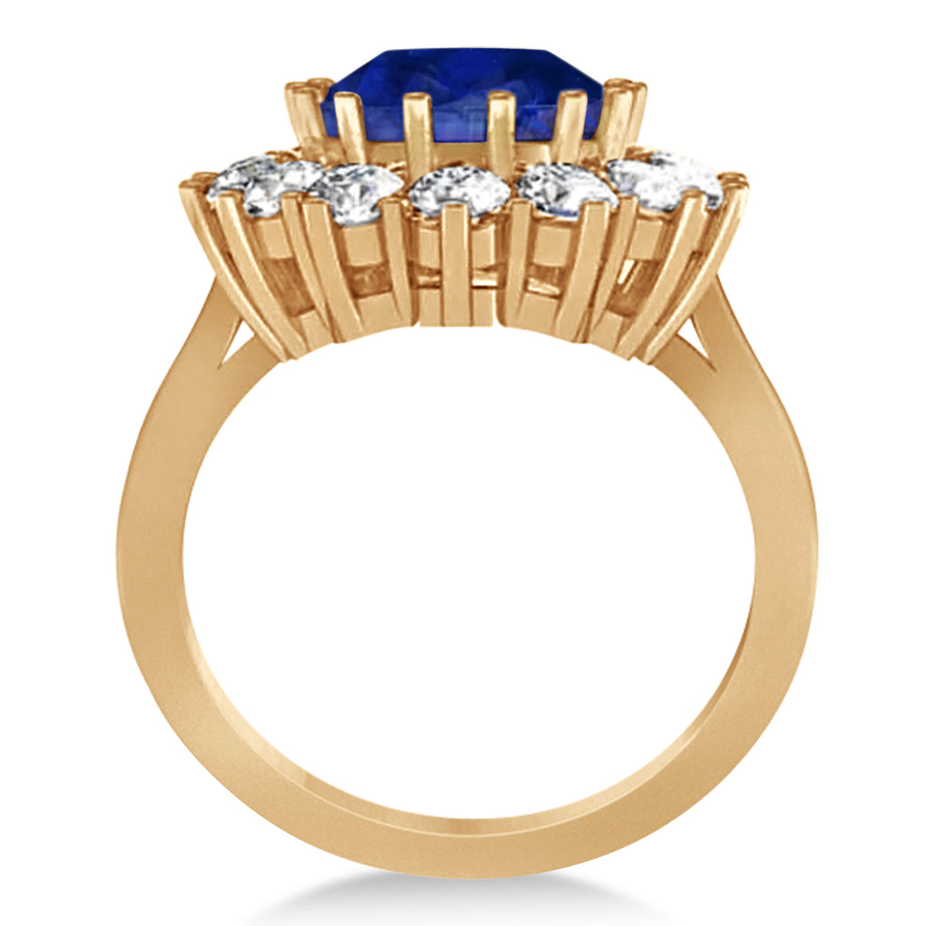 Oval Blue Sapphire & Diamond Accented Ring 14k Rose Gold (5.40ctw)