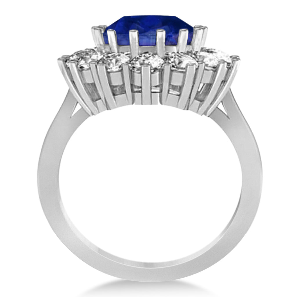 Oval Blue Sapphire & Diamond Accented Ring Platinum (5.40ctw)