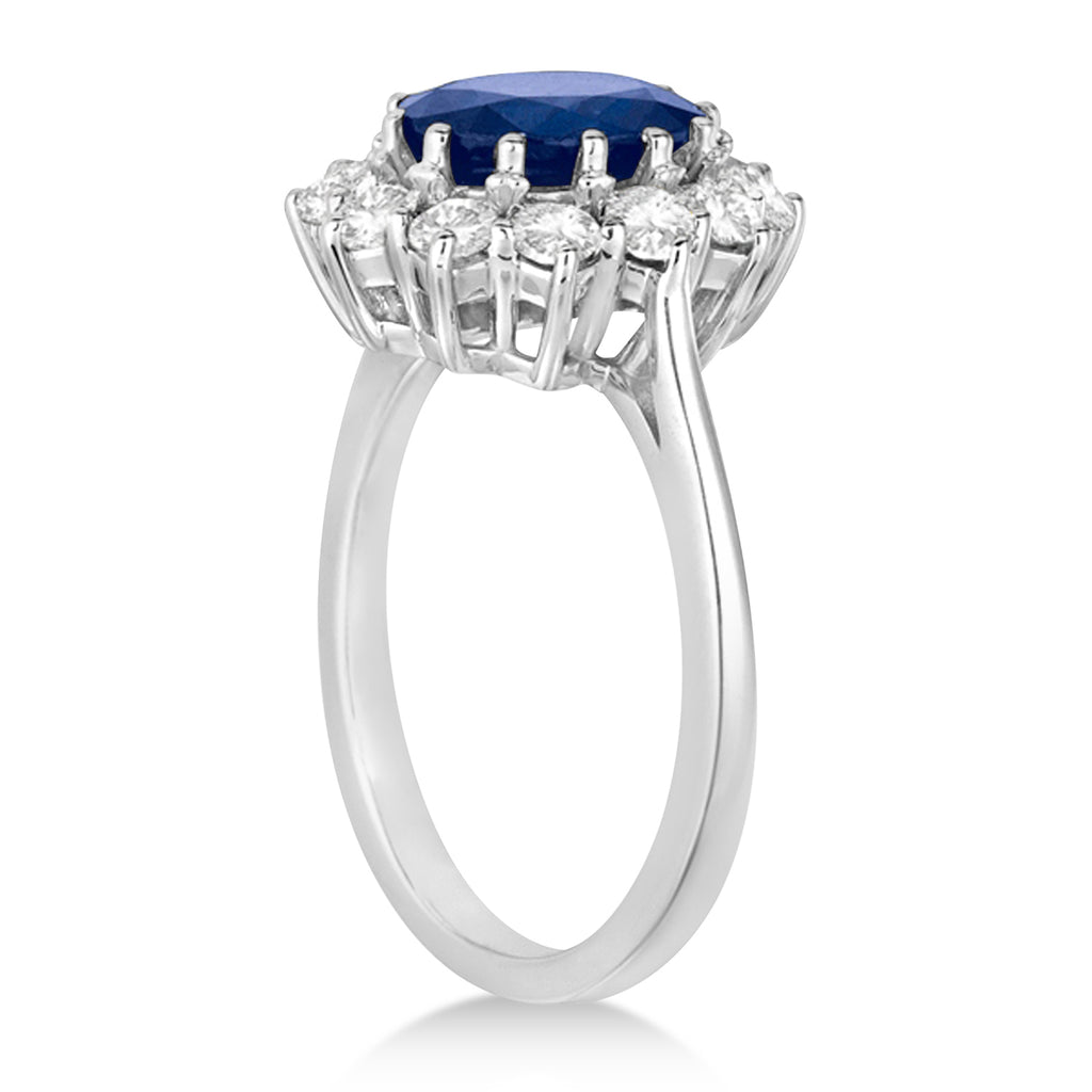 Oval Blue Sapphire & Diamond Accented Ring Platinum (5.40ctw)