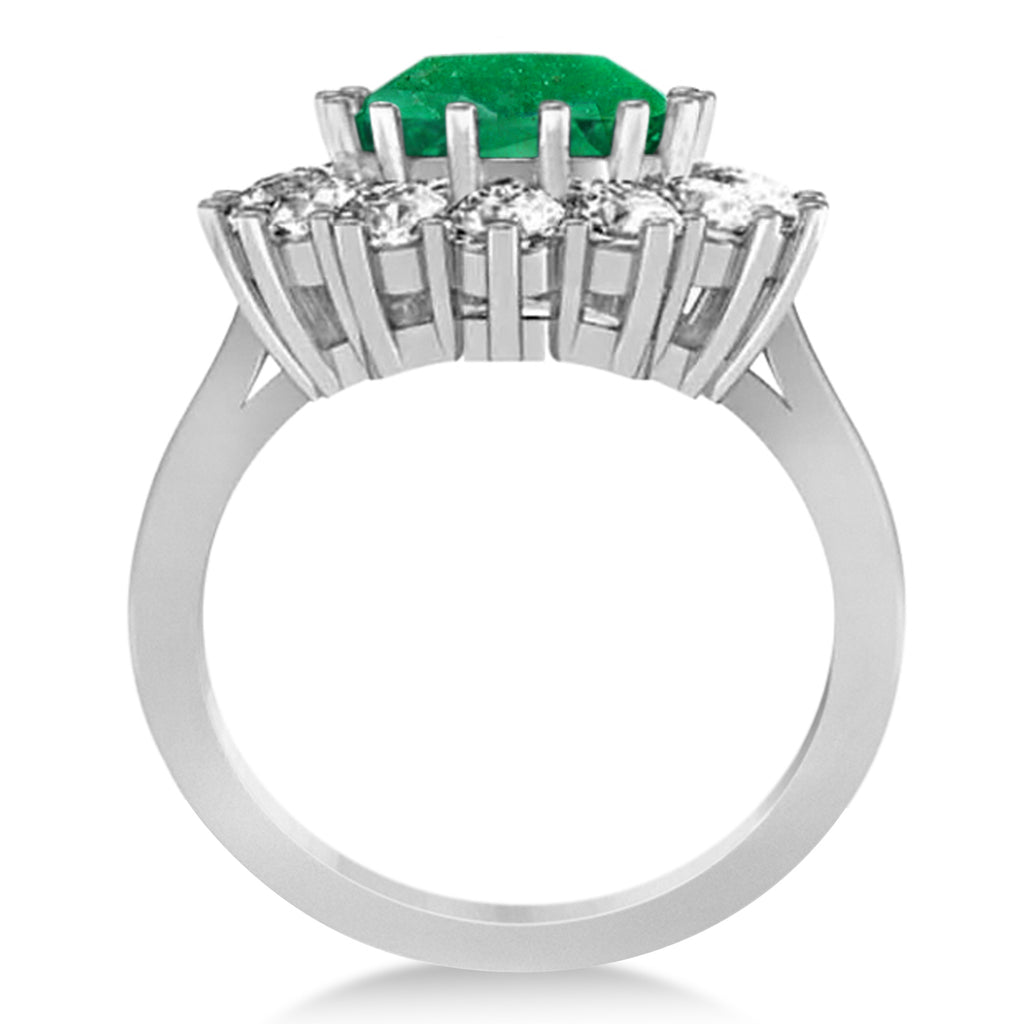 Oval Emerald and Diamond Ring 14k White Gold (5.40ctw)