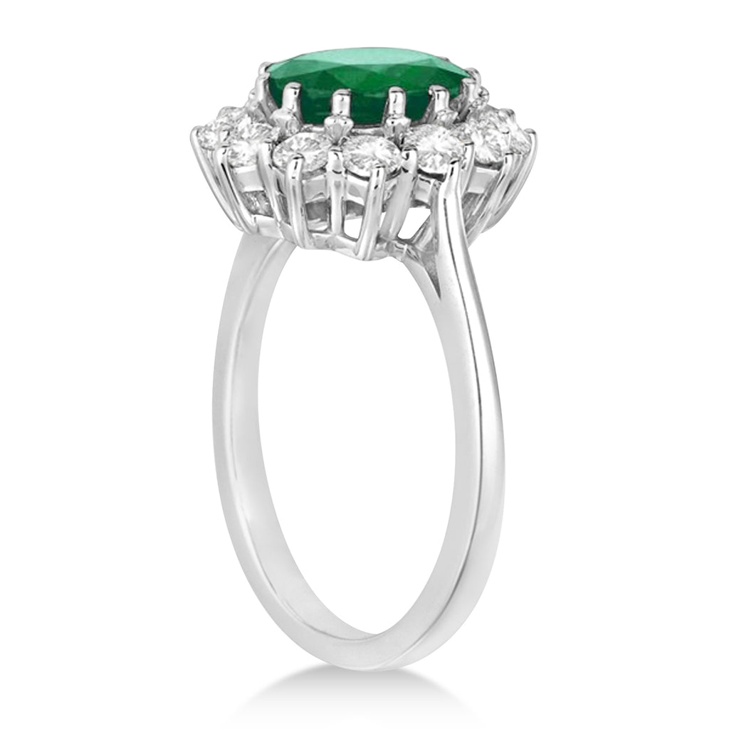 Oval Emerald and Diamond Ring 14k White Gold (5.40ctw)