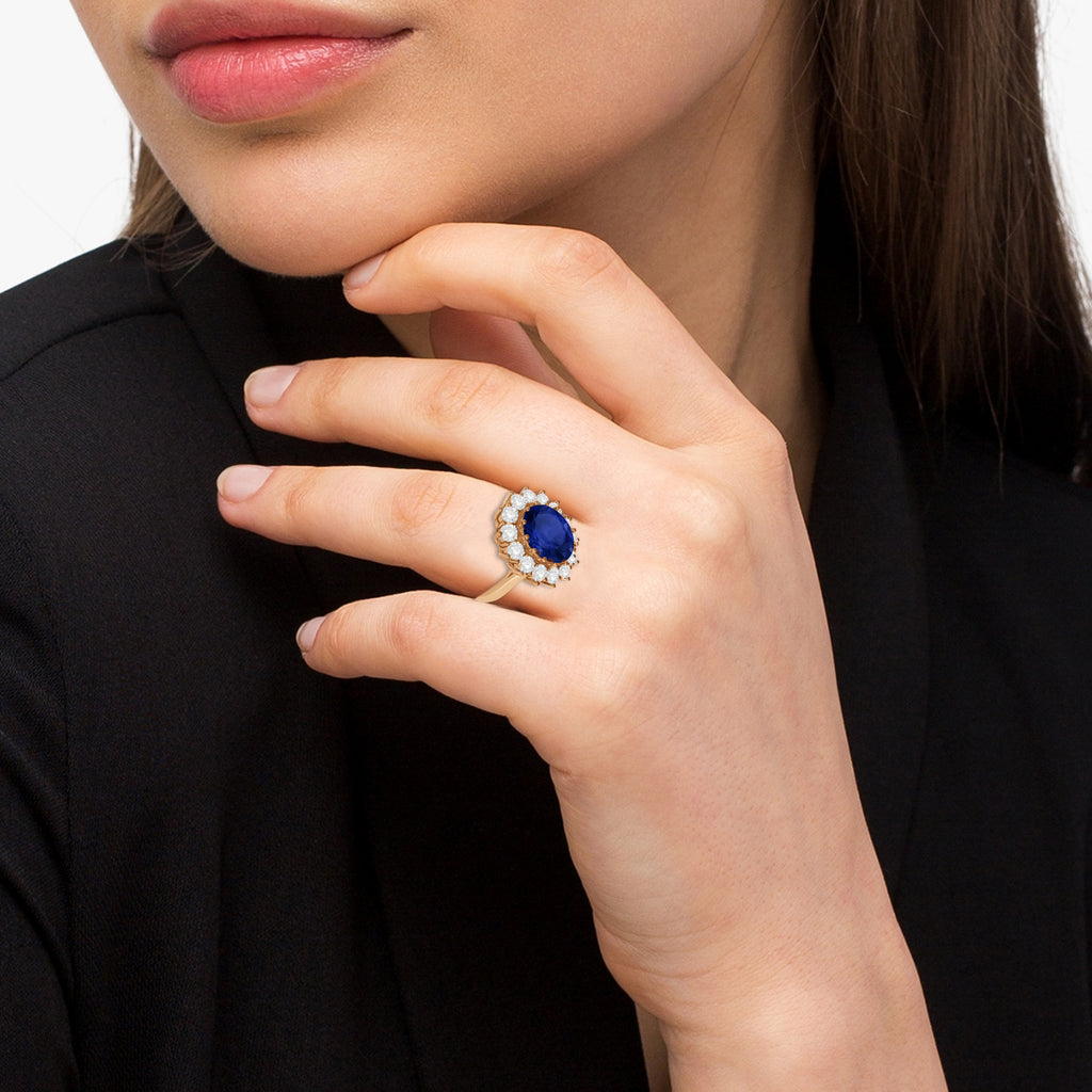 Oval Lab Blue Sapphire & Diamond Accented Ring 14k Rose Gold (5.40ctw)