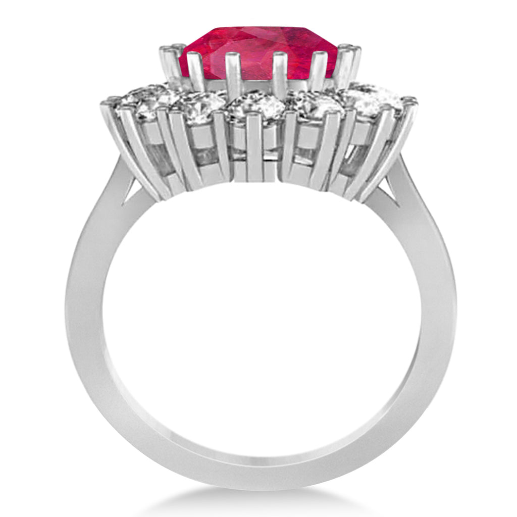 Oval Lab Ruby and Diamond Ring 14k White Gold (5.40ctw)