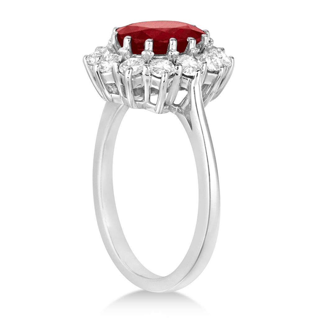 Oval Lab Ruby and Diamond Ring 14k White Gold (5.40ctw)