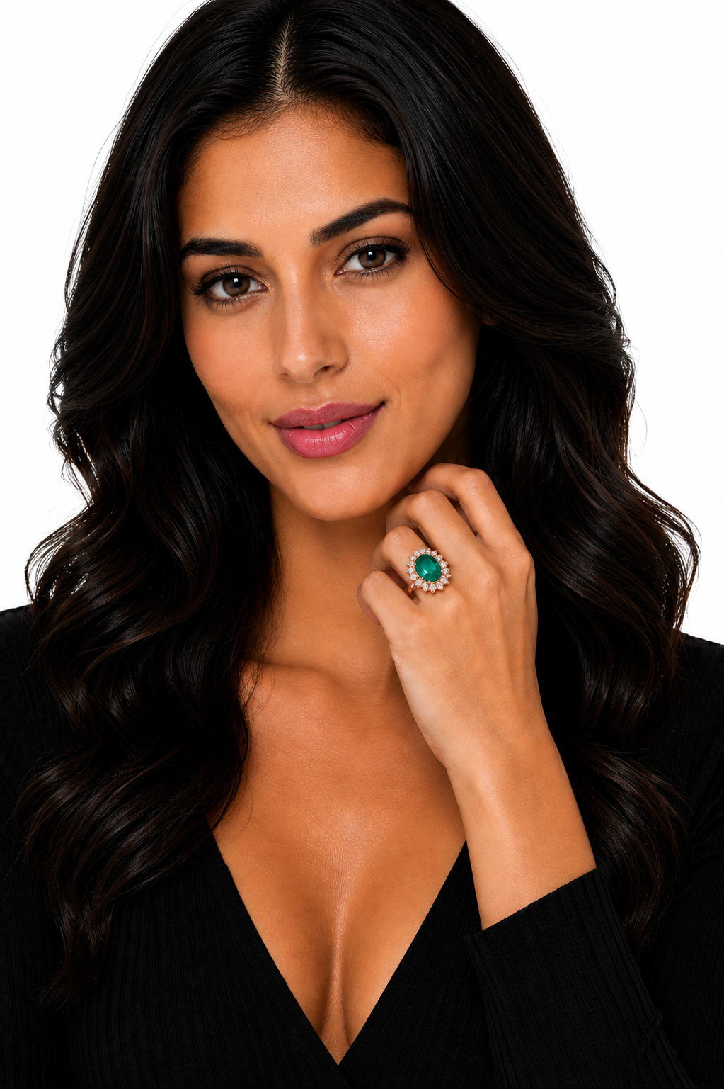 Oval Emerald & Diamond Halo Lady Di Ring 18k Rose Gold (6.40ct)