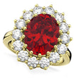 Oval Lab Ruby & Diamond Halo Lady Di Ring 14k Yellow Gold (6.40ct)