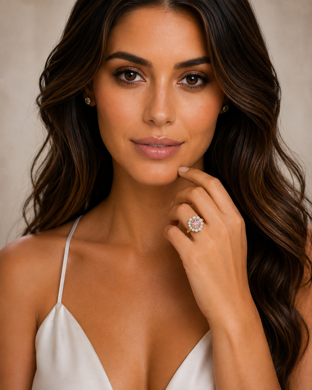 Oval Morganite & Diamond Halo Lady Di Ring 18k Yellow Gold (6.40ct)