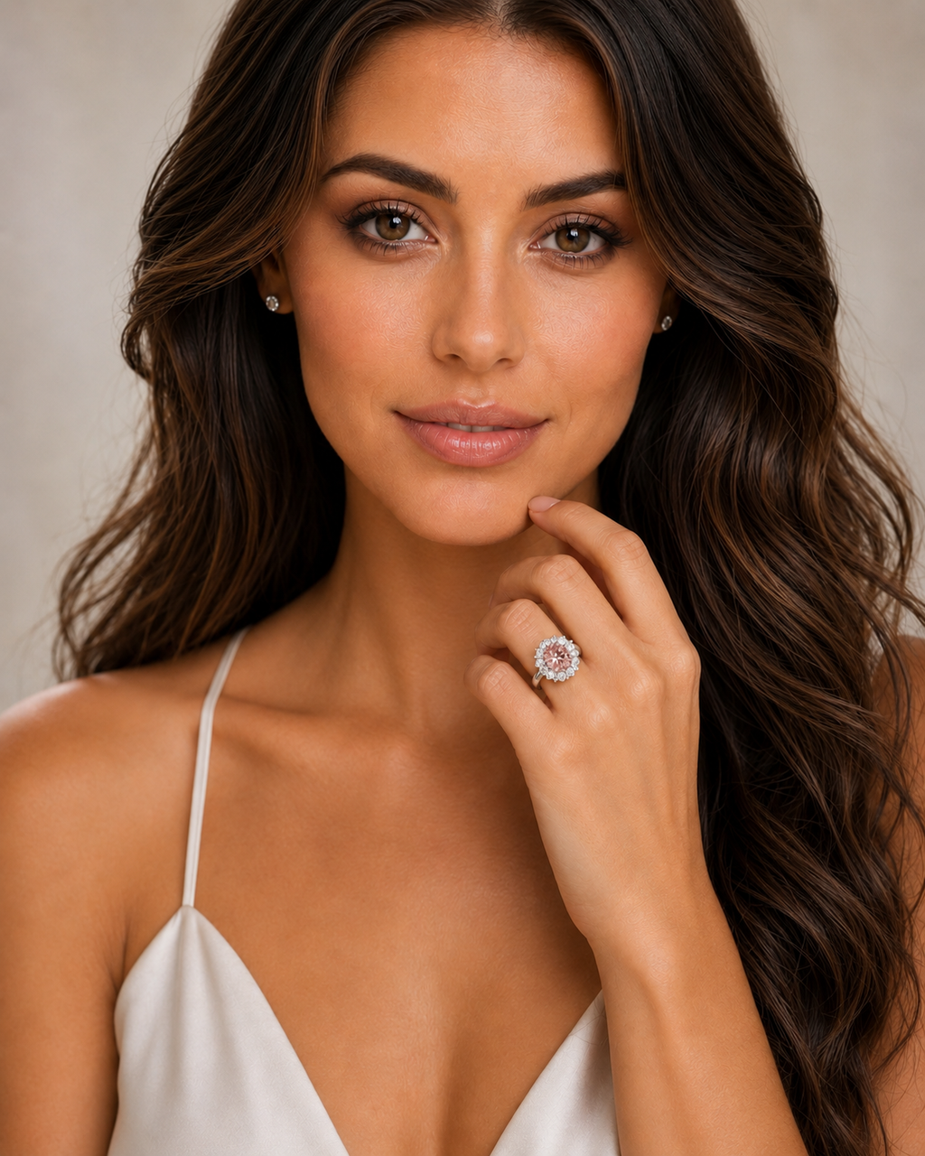 Oval Morganite & Diamond Halo Lady Di Ring Platinum (6.40ct)