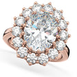 Oval Moissanite & Diamond Halo Lady Di Ring 18k Rose Gold (6.40ct)