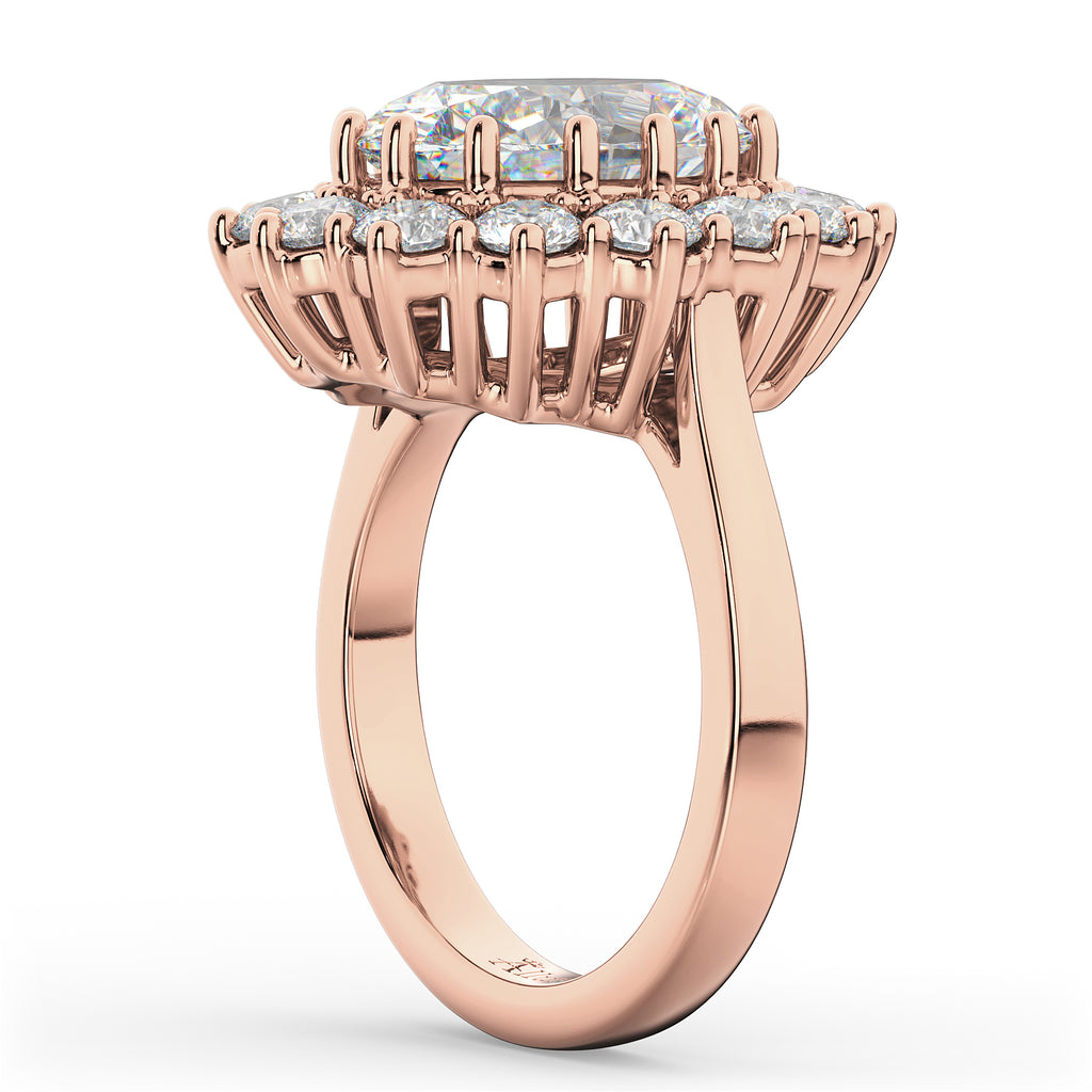 Oval Moissanite & Diamond Halo Lady Di Ring 18k Rose Gold (6.40ct)
