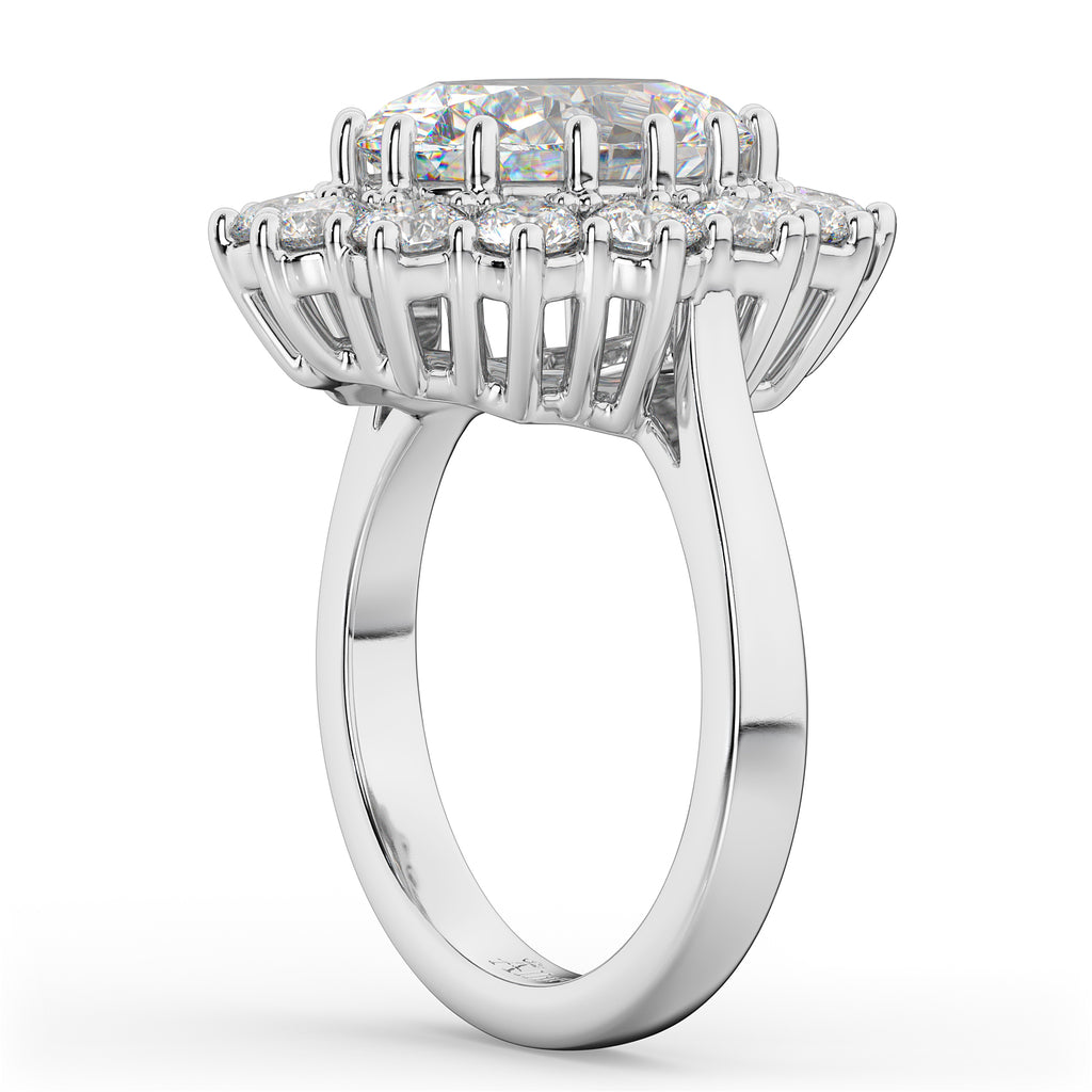 Oval Moissanite & Diamond Halo Lady Di Ring 18k White Gold (6.40ct)