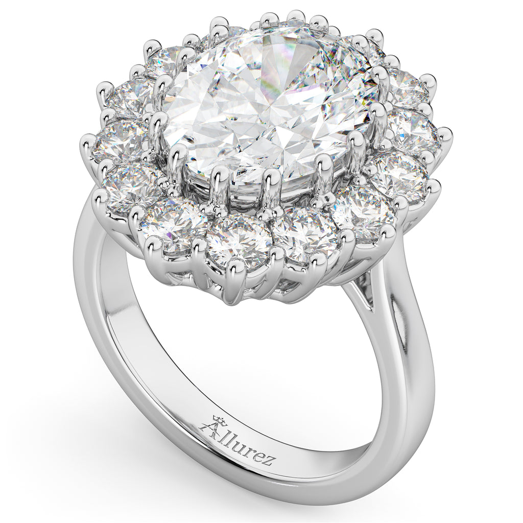 Oval Moissanite & Diamond Halo Lady Di Ring 18k White Gold (6.40ct)