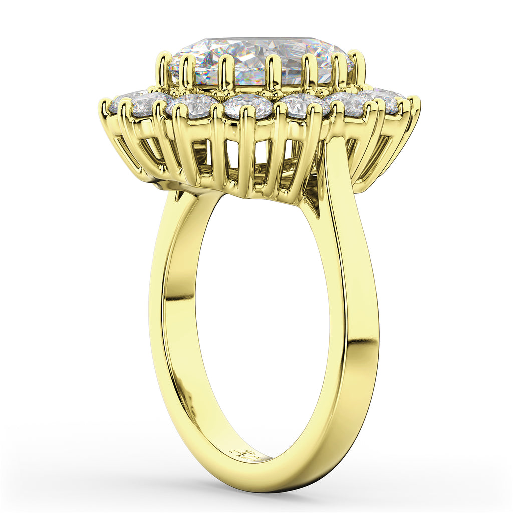 Oval Moissanite & Diamond Halo Lady Di Ring 18k Yellow Gold (6.40ct)