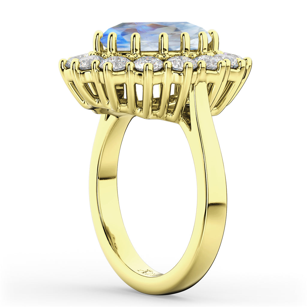 Oval Moonstone & Diamond Halo Lady Di Ring 14k Yellow Gold (6.40ct)