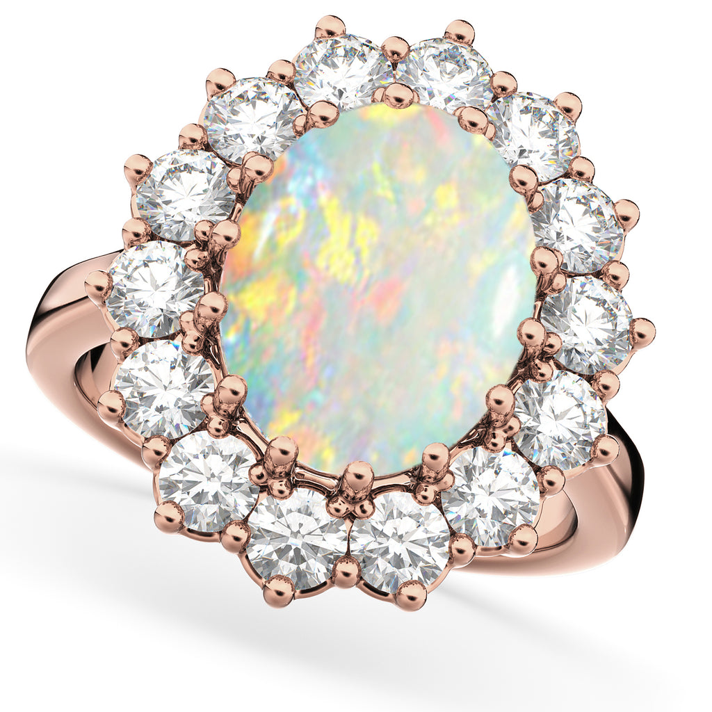 Oval Opal & Diamond Halo Lady Di Ring 14k Rose Gold (6.40ct)