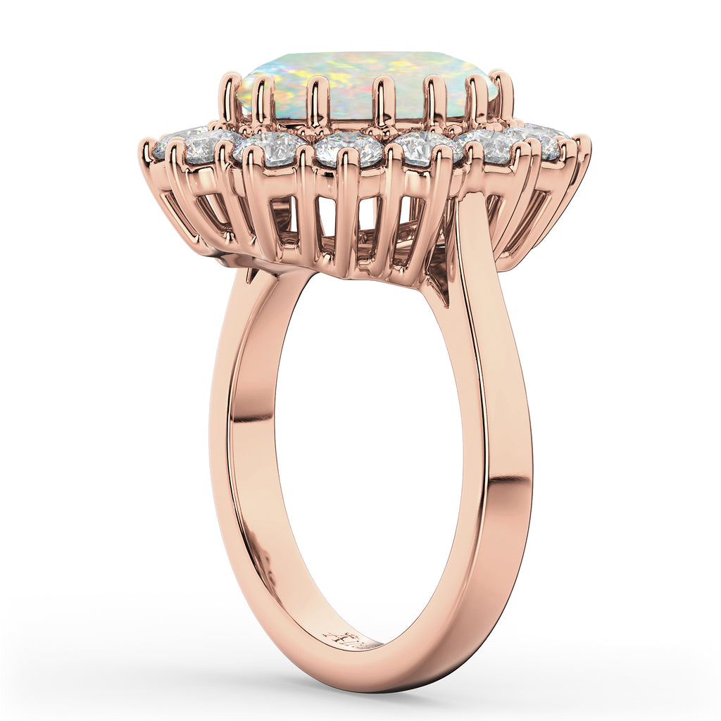 Oval Opal & Diamond Halo Lady Di Ring 14k Rose Gold (6.40ct)