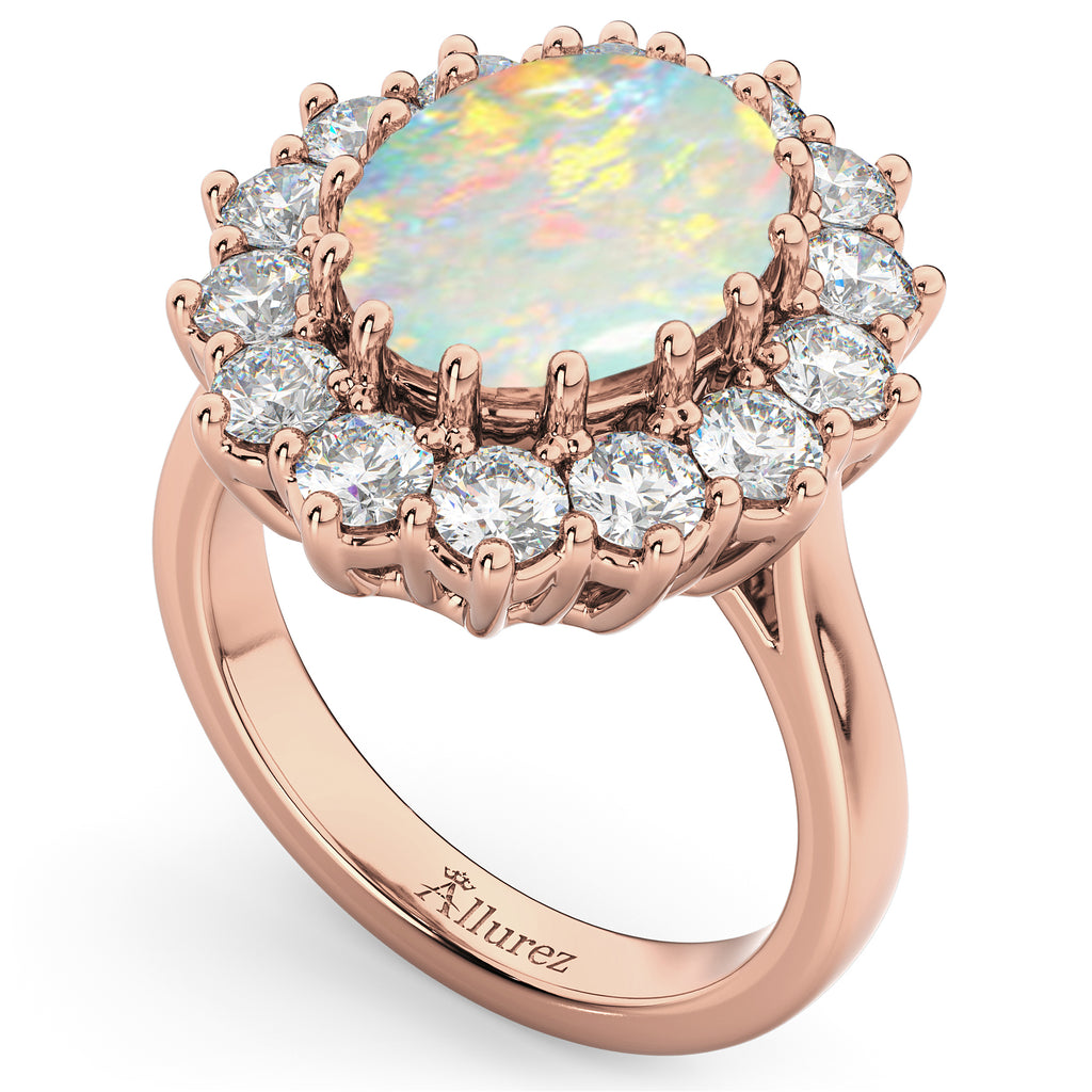 Oval Opal & Diamond Halo Lady Di Ring 14k Rose Gold (6.40ct)