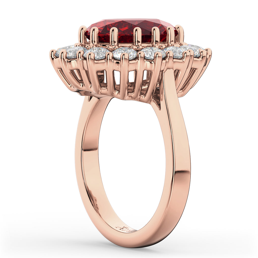Oval Ruby & Diamond Halo Lady Di Ring 18k Rose Gold (6.40ct)
