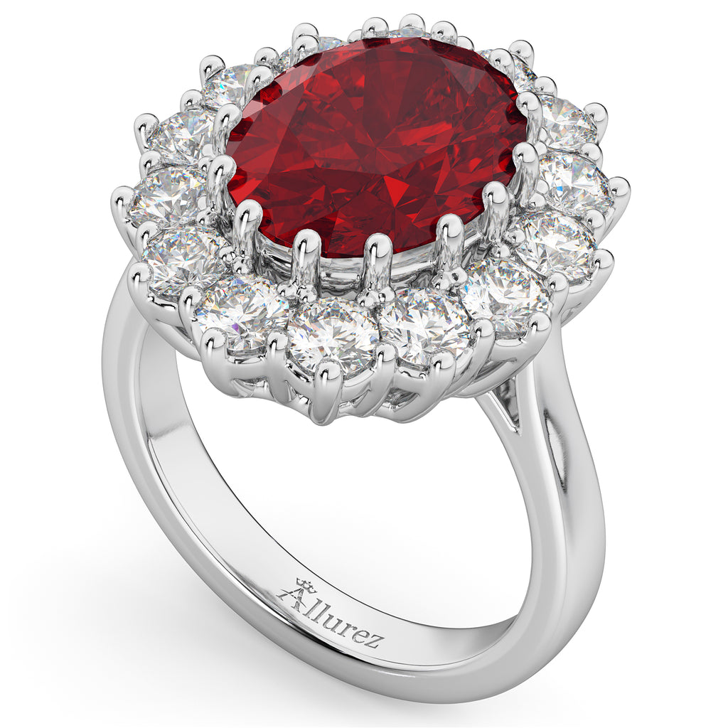 Ruby Di Oval Ruby & Diamond Halo Lady Di Ring 18k White Gold (6.40ct)