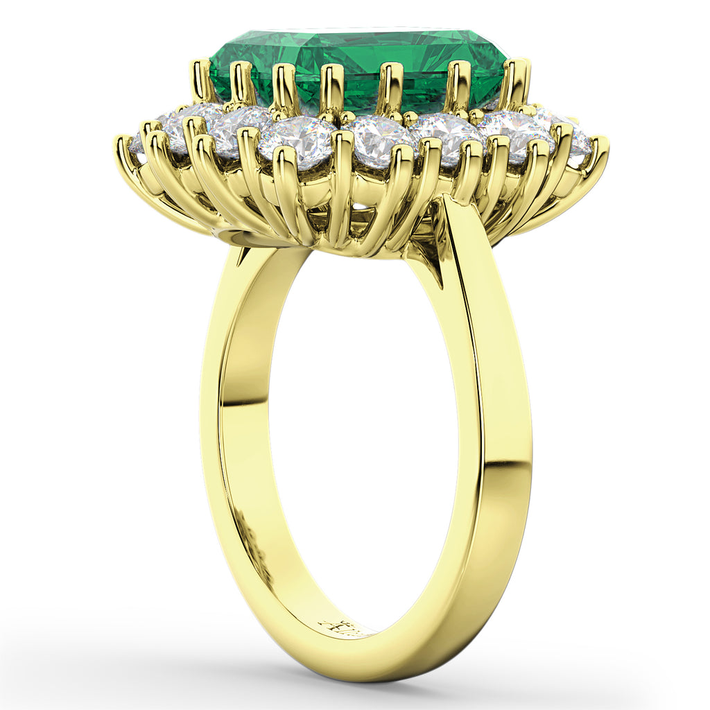Emerald Cut Emerald & Diamond Lady Di Ring 14k Yellow Gold (5.68ct)