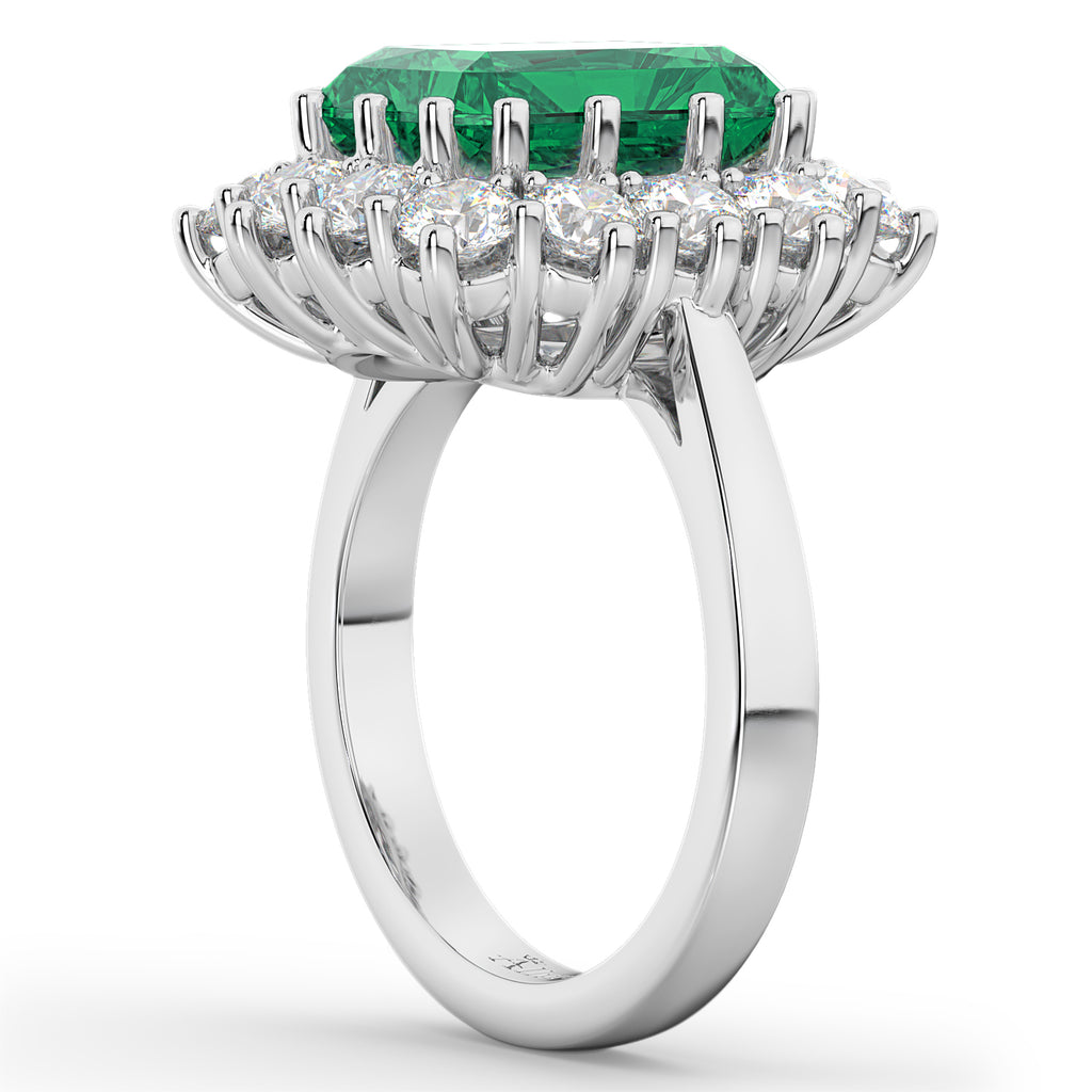 Emerald Cut Emerald & Diamond Lady Di Ring 18k White Gold (5.68ct)