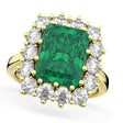 Emerald Cut Lab Emerald & Diamond Lady Di Ring 18k Yellow Gold (5.68ct)