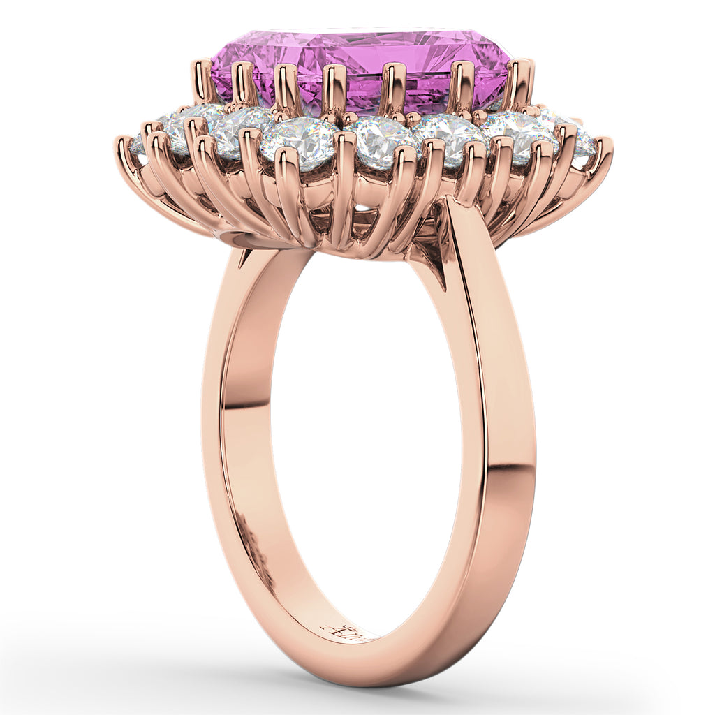 Emerald Cut Lab Pink Sapphire & Diamond Lady Di Ring 14k Rose Gold (5.68ct)