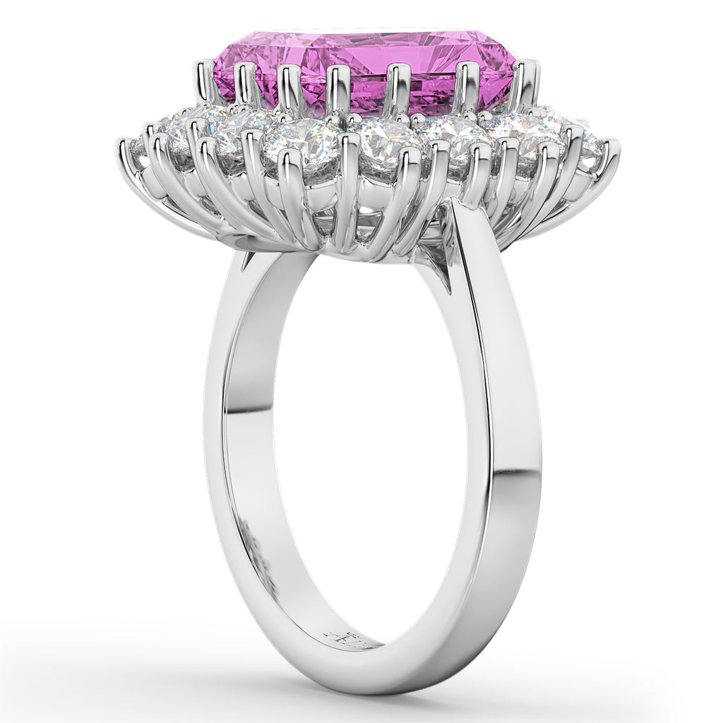 Emerald Cut Lab Pink Sapphire & Diamond Lady Di Ring 14k White Gold (5.68ct)