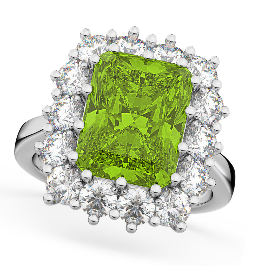 Peridot & Diamond Lady Di Ring 18k White Gold (5.68ct)