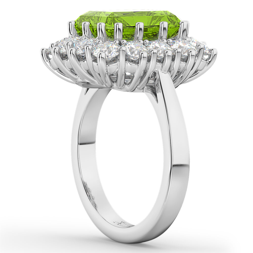 Peridot & Diamond Lady Di Ring 18k White Gold (5.68ct)