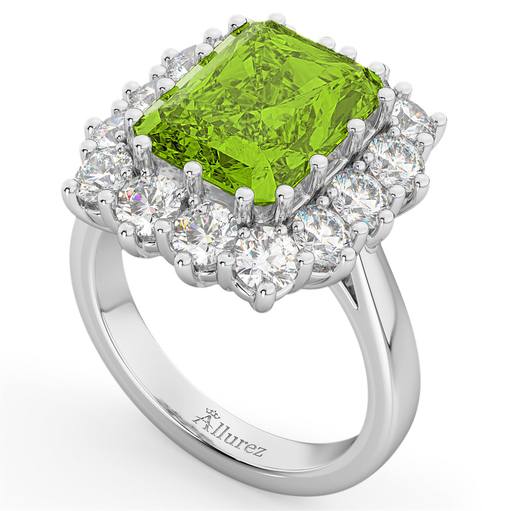 Peridot & Diamond Lady Di Ring 18k White Gold (5.68ct)