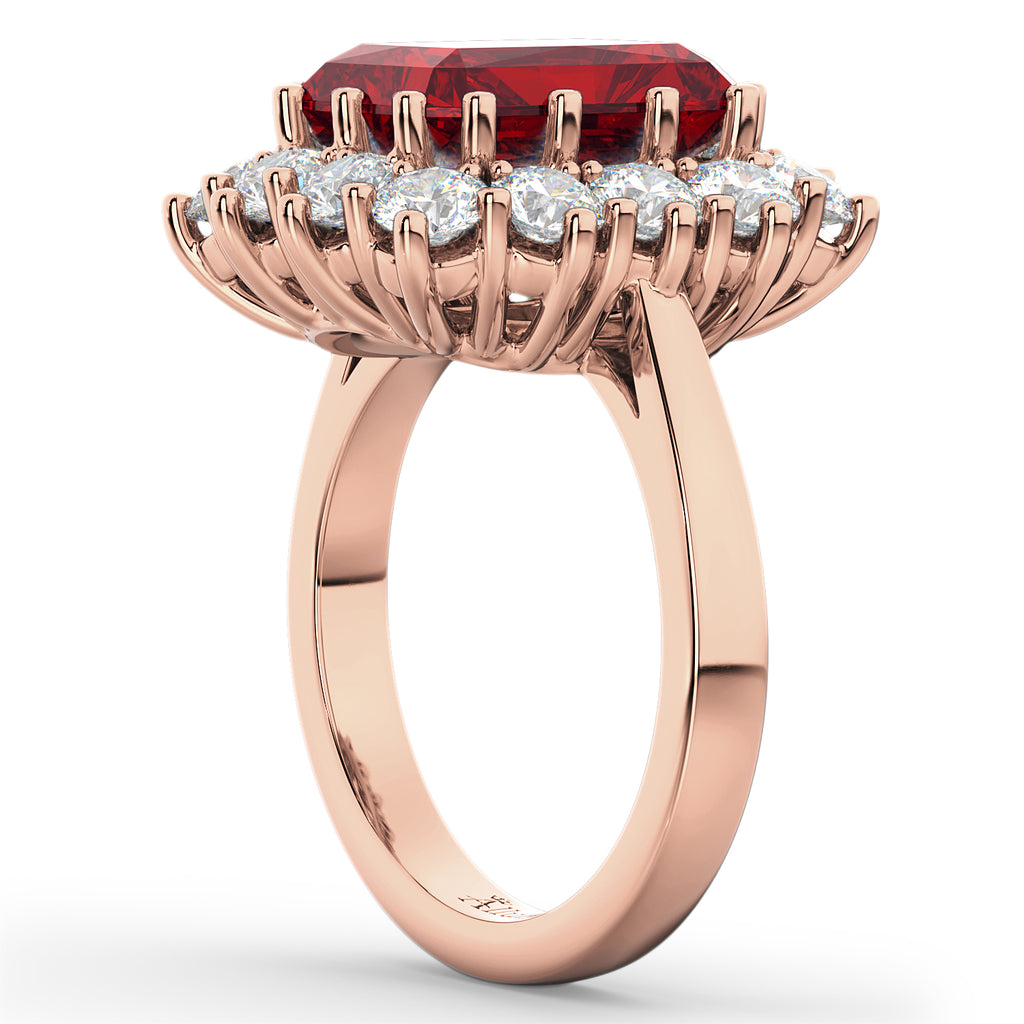 Emerald Cut Lab Ruby & Diamond Lady Di Ring 14k Rose Gold (5.68ct)
