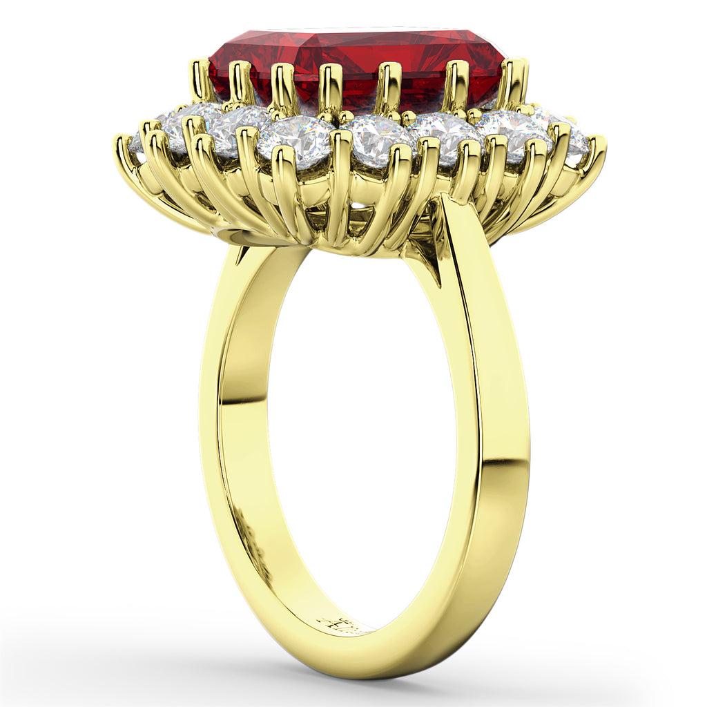 Emerald Cut Lab Ruby & Diamond Lady Di Ring 14k Yellow Gold (5.68ct)