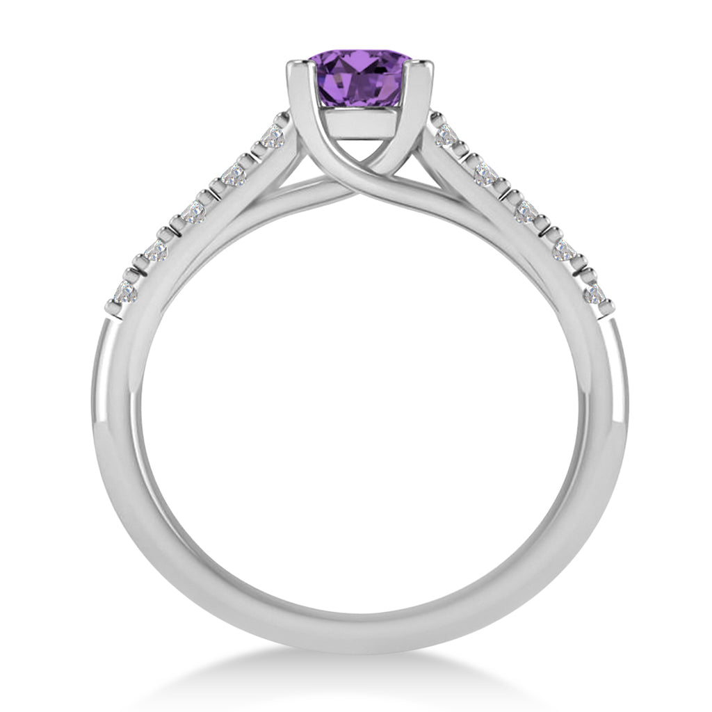 Amethyst & Diamond Accented Pre-Set Engagement Ring 14k White Gold (1.05ct)