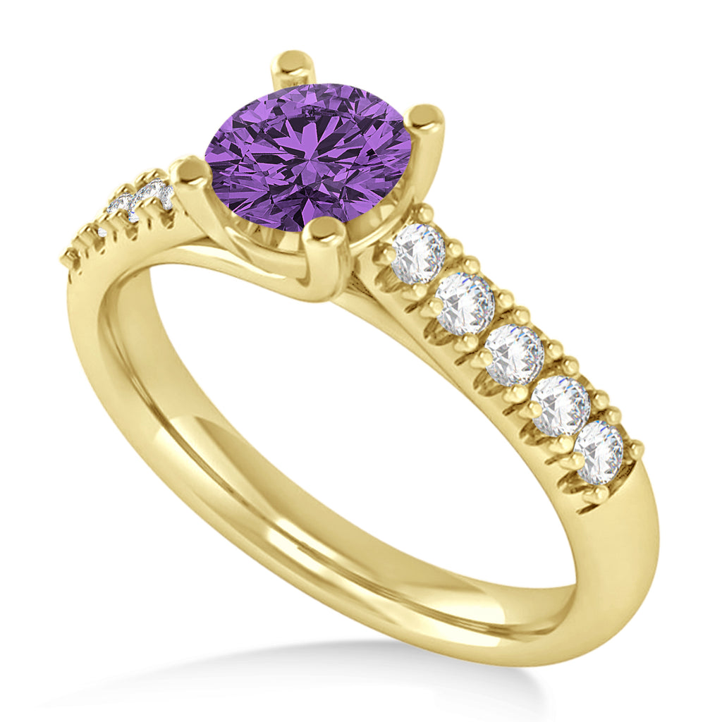 Amethyst & Diamond Accented Pre-Set Engagement Ring 14k Yellow Gold (1.05ct)