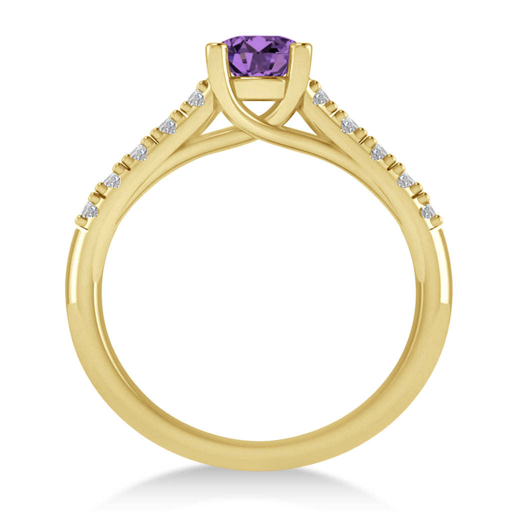Amethyst & Diamond Accented Pre-Set Engagement Ring 14k Yellow Gold (1.05ct)