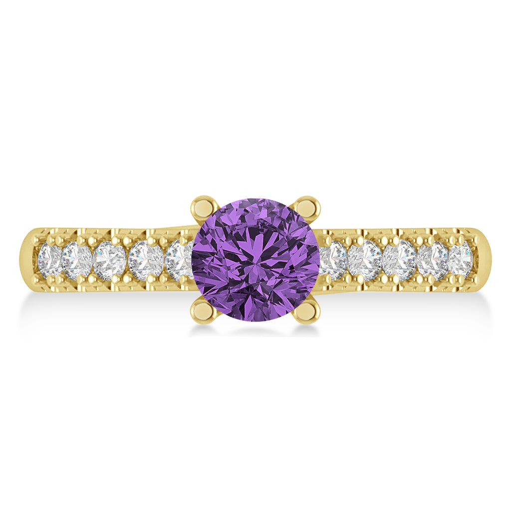 Amethyst & Diamond Accented Pre-Set Engagement Ring 14k Yellow Gold (1.05ct)