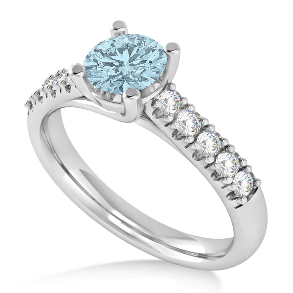 Aquamarine & Diamond Accented Pre-Set Engagement Ring 14k White Gold (1.05ct)