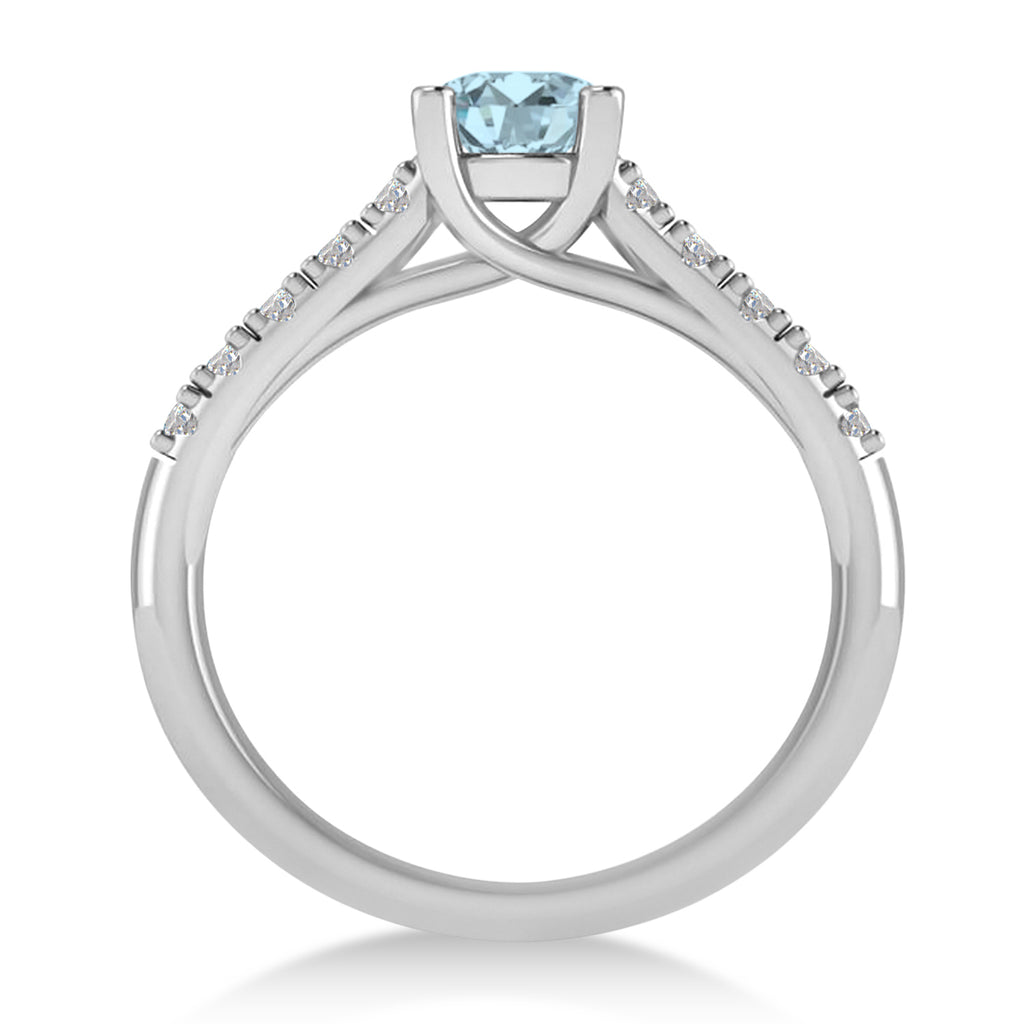 Aquamarine & Diamond Accented Pre-Set Engagement Ring 14k White Gold (1.05ct)