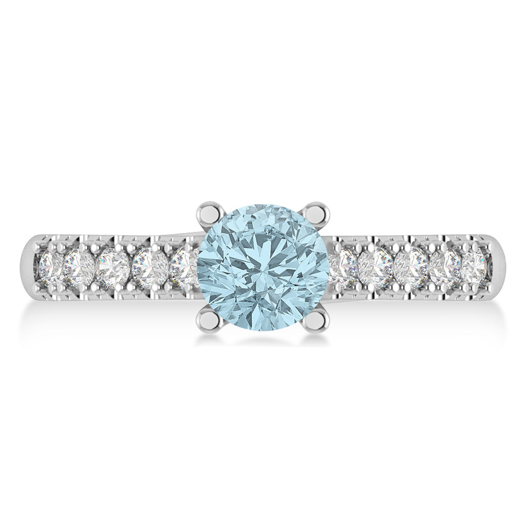 Aquamarine & Diamond Accented Pre-Set Engagement Ring 14k White Gold (1.05ct)