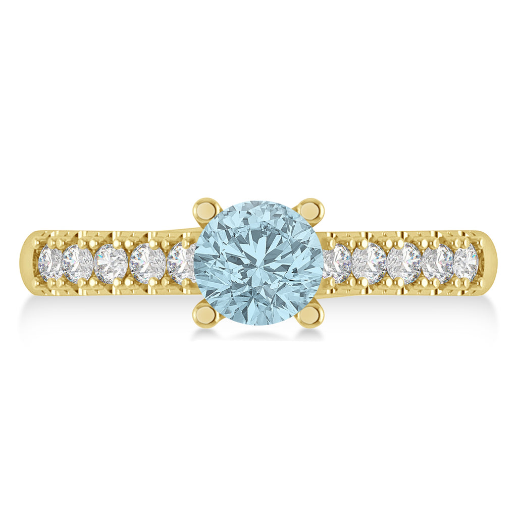 Aquamarine & Diamond Accented Pre-Set Engagement Ring 14k Yellow Gold (1.05ct)
