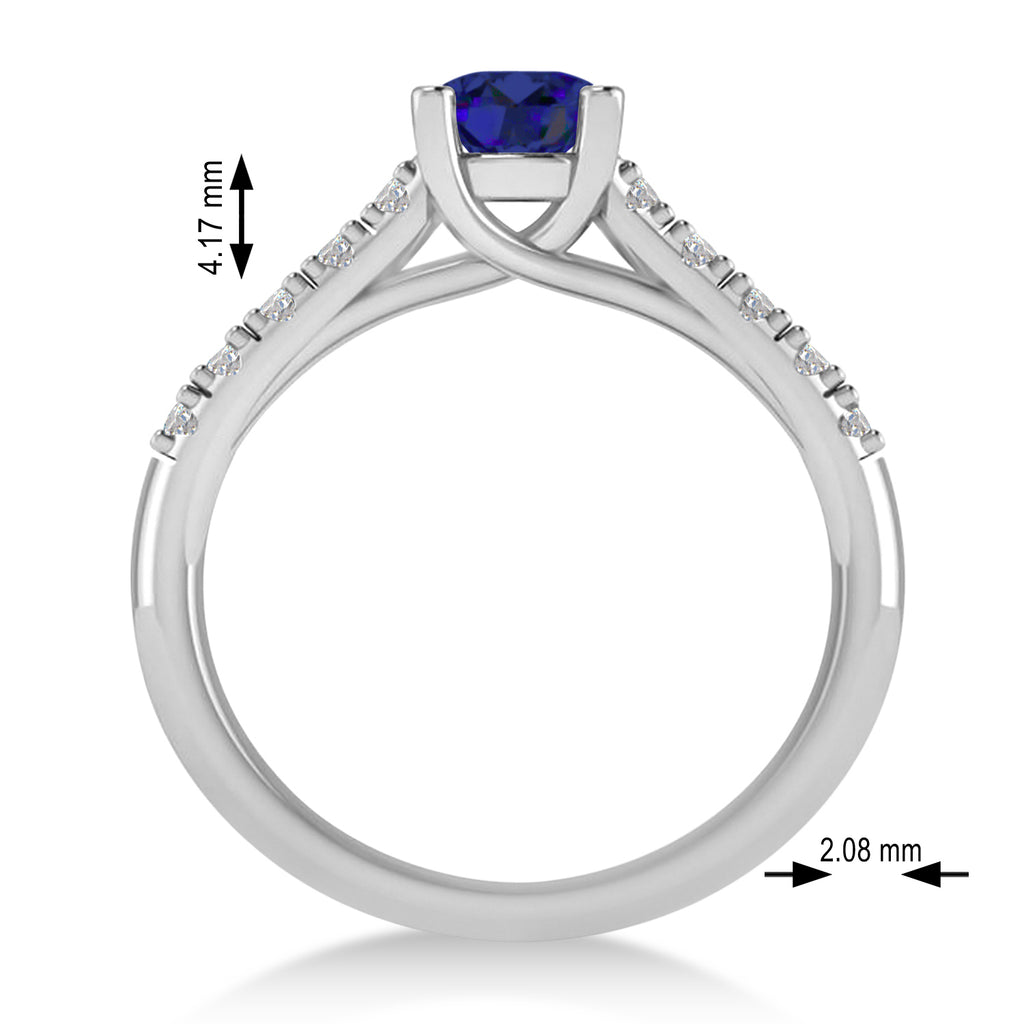 Blue Sapphire & Diamond Accented Pre-Set Engagement Ring 14k White Gold (1.05ct)