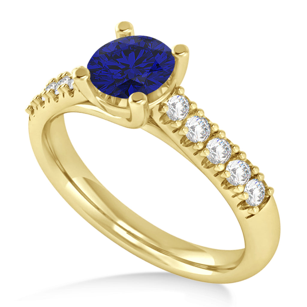 Blue Sapphire & Diamond Accented Pre-Set Engagement Ring 14k Yellow Gold (1.05ct)