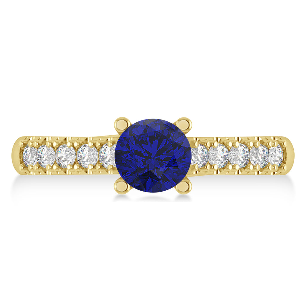 Blue Sapphire & Diamond Accented Pre-Set Engagement Ring 14k Yellow Gold (1.05ct)